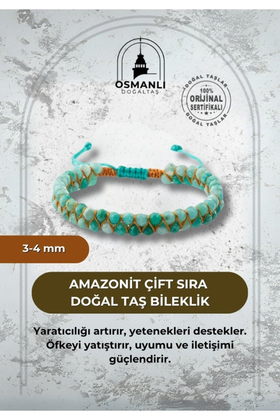 Amazonit 3-4mm Çift Sıra Doğal Taş Bileklik