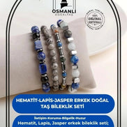 Hematit-Lapis-Jasper Erkek Doğal Taş Bileklik Seti