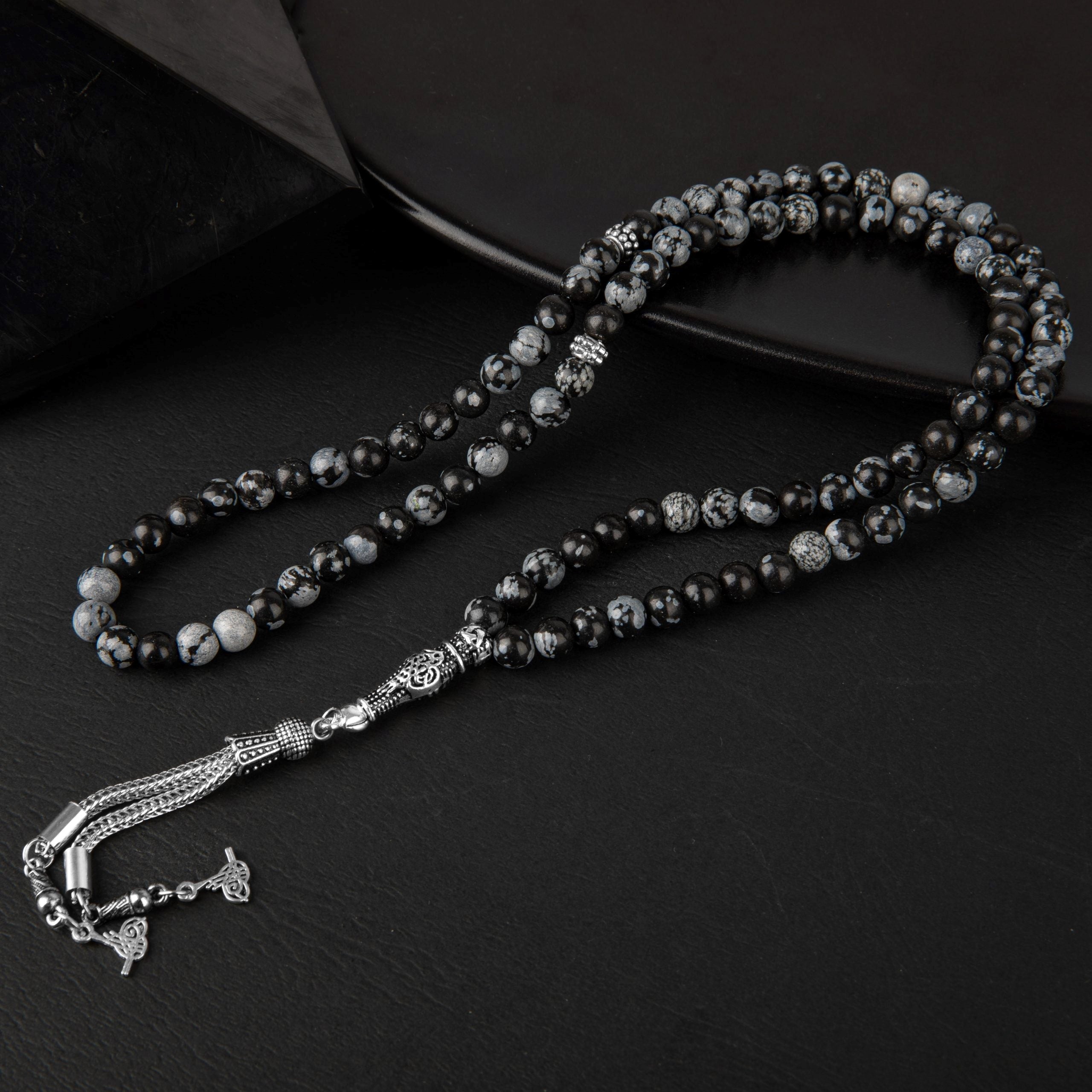 Karlı Obsidyen Doğal Taş Tesbih 99’luk – 6mm El İşçiliği
