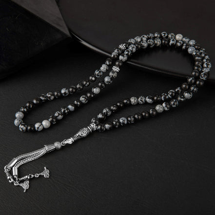Karlı Obsidyen Doğal Taş Tesbih 99’luk – 6mm El İşçiliği