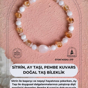 Sertifikalı Sitrin, Ay Taşı, Pembe Kuvars Doğal Taş Bileklik (SK:277)