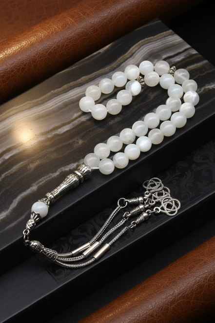 Ay Taşı Doğal Taş Tesbih – 8 mm Küre Kesim