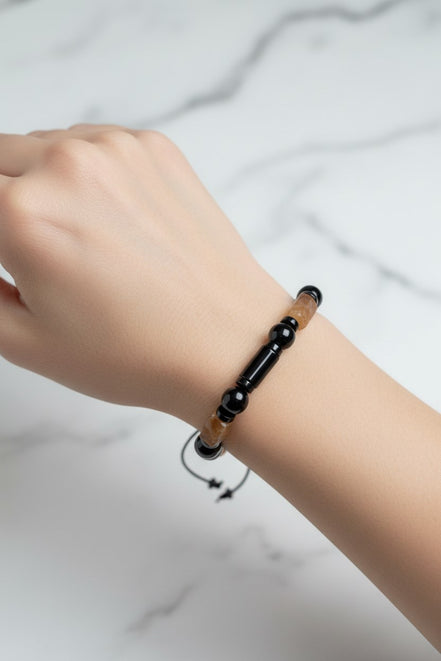 Akik ve Hematit Doğal Taş Makrome Bileklik – Unisex Şık Tasarım