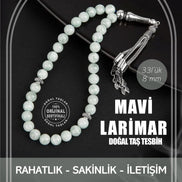 Mavi Larimar Doğal Taş Tesbih 33lük - 8mm
