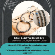 Hematit-Gri Jasper-Kaplan Gözü Erkek Doğal Taş Bileklik Seti