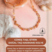 Sertifikalı Güneş Taşı, Sitrin Doğal Taş Makrome Kolye (SK:093)