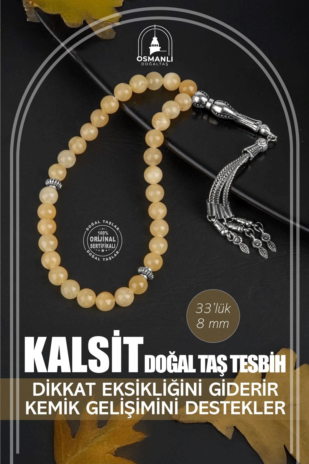 Kalsit Doğal Taş Tesbih 33lük - 8mm