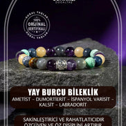 Yay Burcu Bileklik Ametist, Dumortierit, İspanyol Varisit, Kalsit, Labradorit
