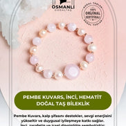 Pembe Kuvars, İnci, Hematit Doğal Taş Bileklik