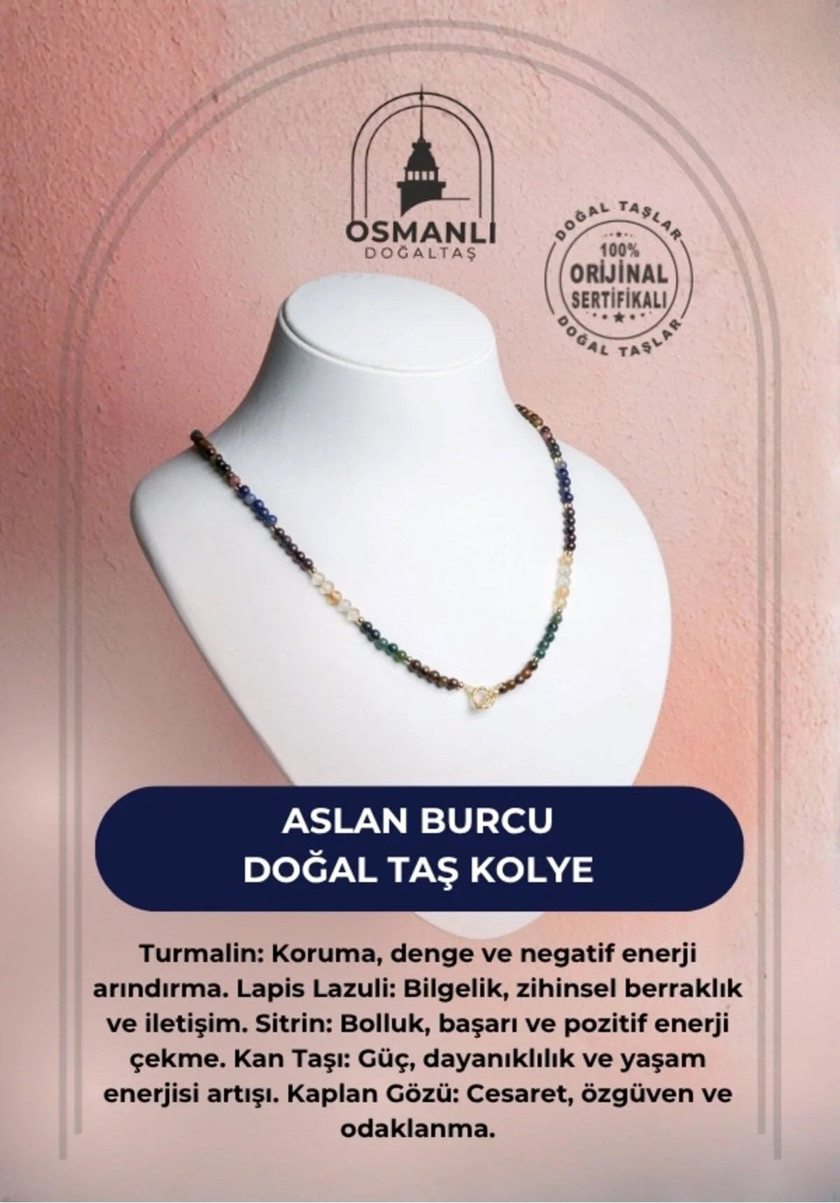 Aslan Burcu Doğal Taş Kolye