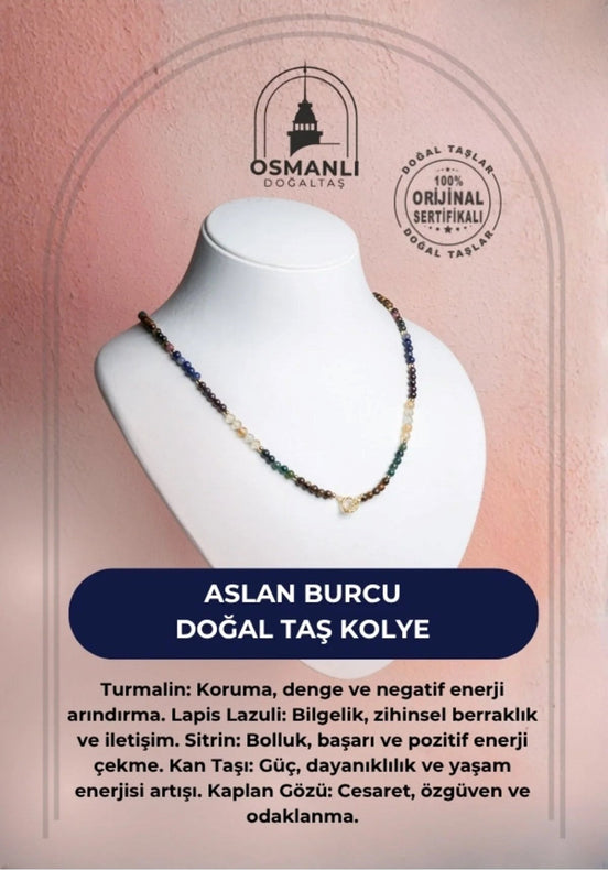 Aslan Burcu Doğal Taş Kolye