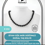 Siyah Göz Akik 8 mm Düğümlü Doğal Taş Kolye