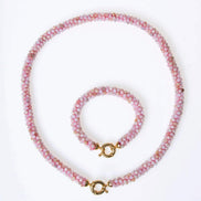 El İşçiliği Örme Pembe Opal Gümüş Kapama Set (SK:106)
