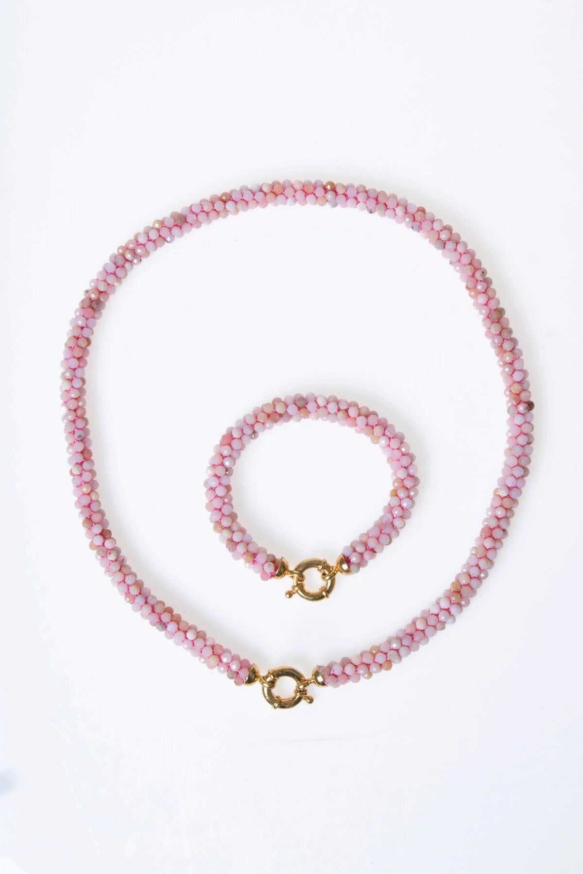 El İşçiliği Örme Pembe Opal Gümüş Kapama Set (SK:106)