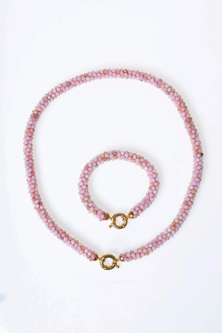 El İşçiliği Örme Pembe Opal Gümüş Kapama Set (SK:106)