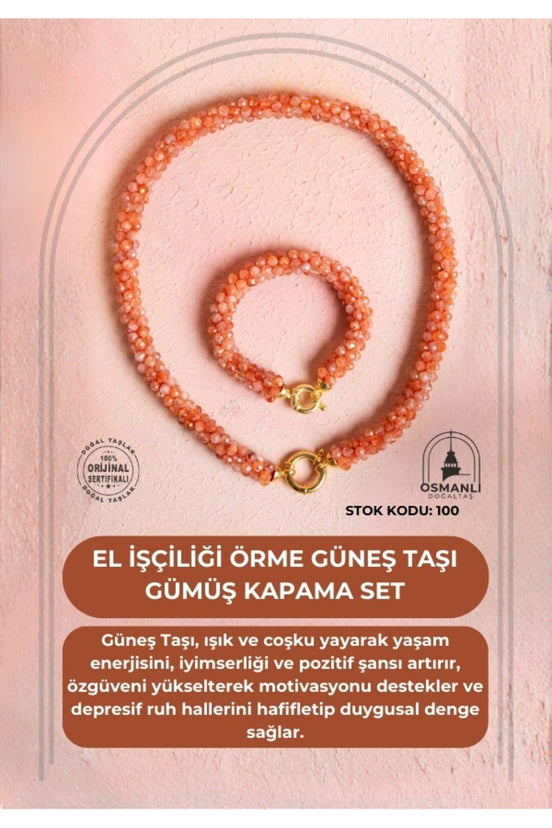 El İşçiliği Örme Güneş Taşı Gümüş Kapama Set (SK:100)