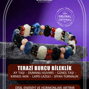 Terazi Burcu Bileklik Ay Taşı, Dumanlı Kuvars, Güneş Taşı, Kırmızı Akik, Lapis Lazuli, Siyah Turmalin