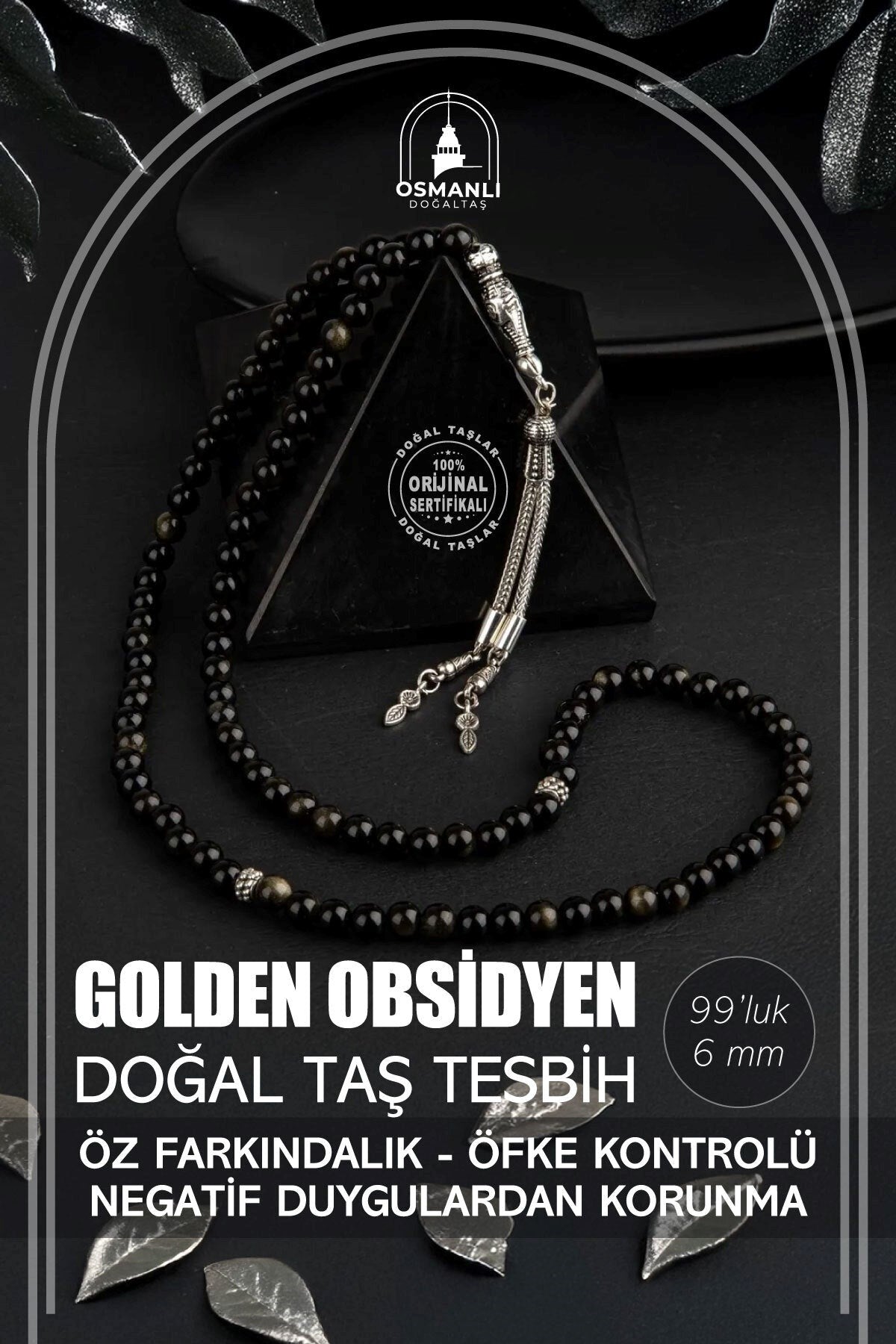 Golden Obsidyen Doğal Taş Tesbih 99luk - 6mm