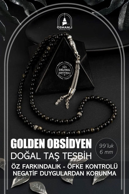 Golden Obsidyen Doğal Taş Tesbih 99luk - 6mm