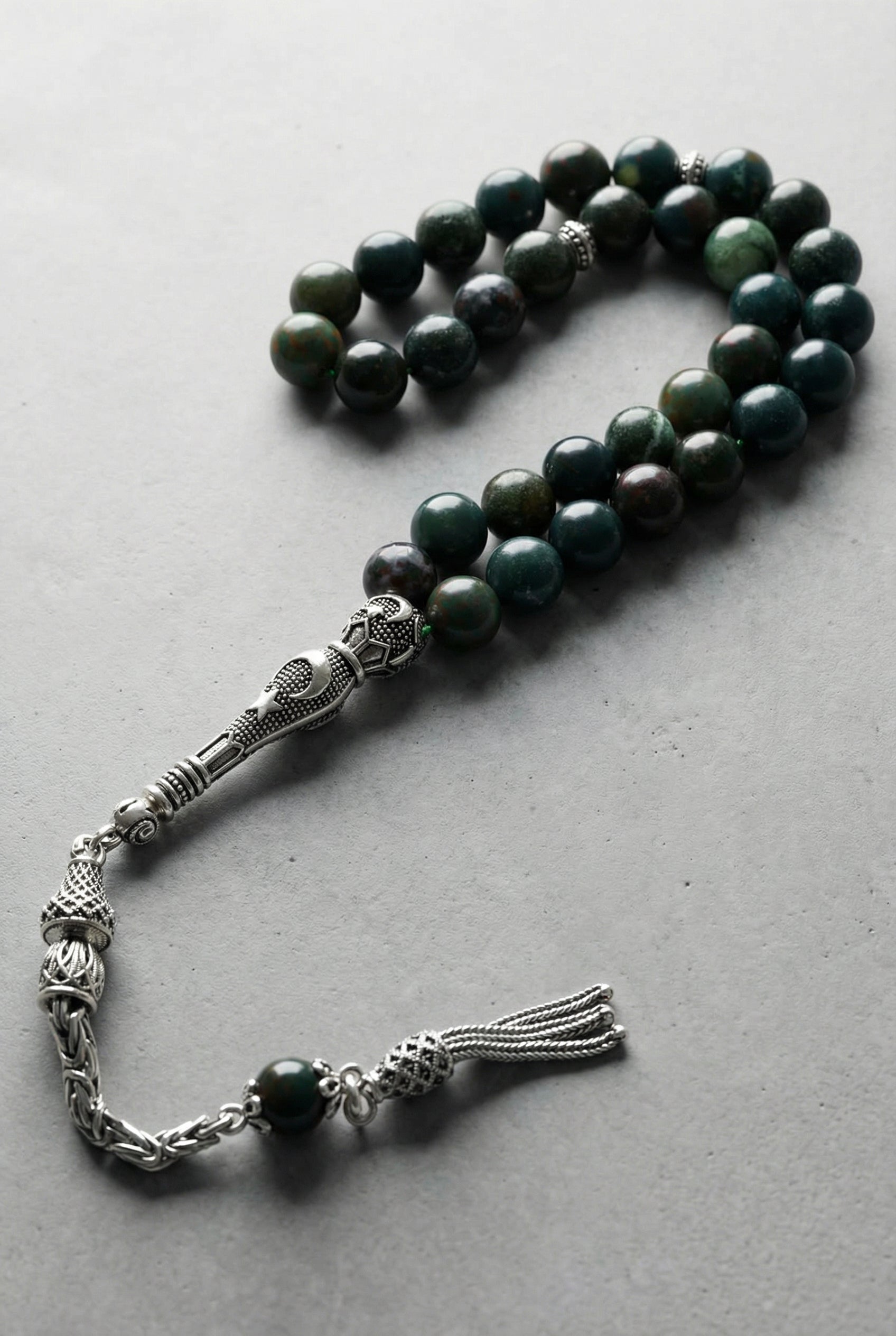 Kan Taşı Doğal Taş Tesbih – 925 Ayar Gümüş – 8 mm Küre Kesim