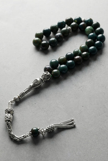 Kan Taşı Doğal Taş Tesbih – 925 Ayar Gümüş – 8 mm Küre Kesim