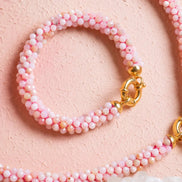 El İşçiliği Örme Pembe Opal Gümüş Kapama Set (SK:106)
