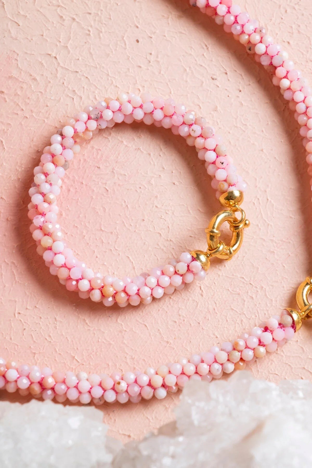 El İşçiliği Örme Pembe Opal Gümüş Kapama Set (SK:106)