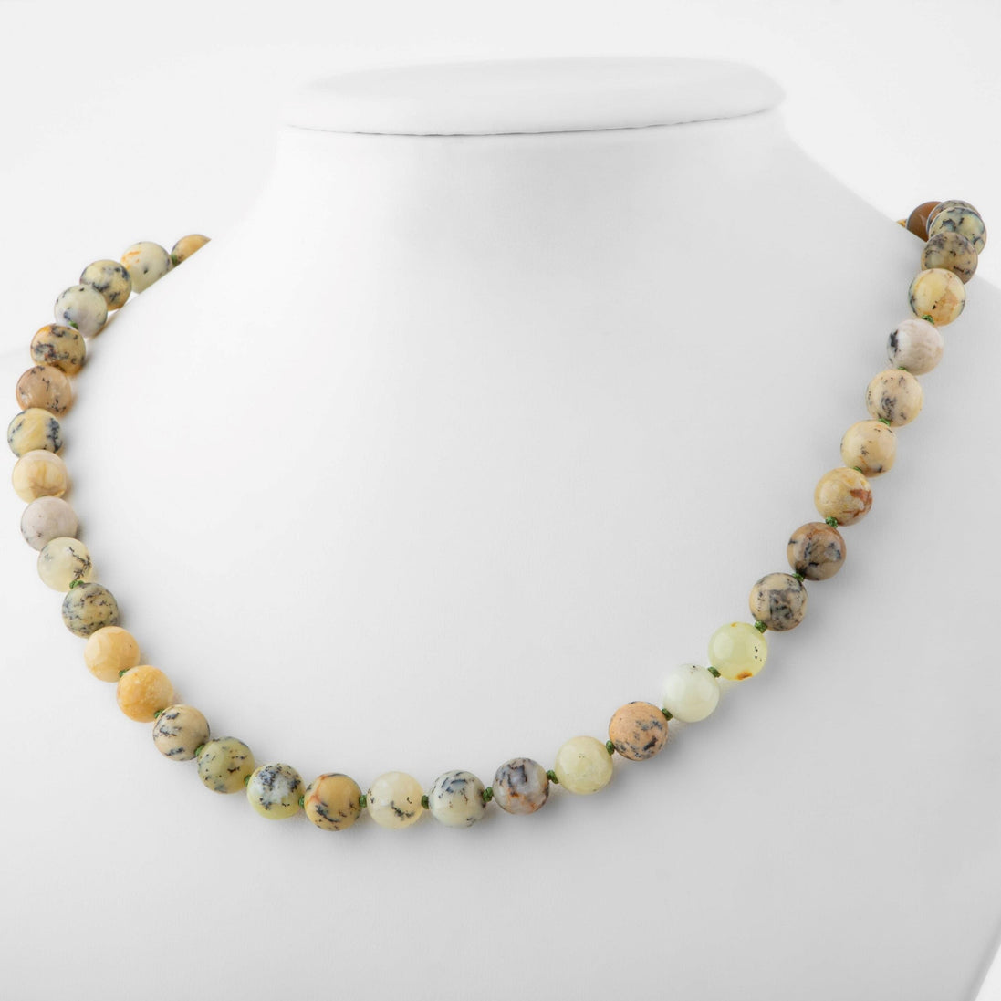 Sarı Opal Doğal Taş Kolye – 8 mm Düğümlü, Unisex Tasarım (50 cm)