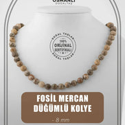 Fosil Mercan 8 mm Düğümlü Doğal Taş Kolye