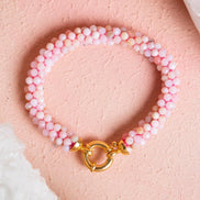 Sertifikalı El İşçiliği Örme Pembe Opal Gümüş Kapama Bileklik (SK:108)