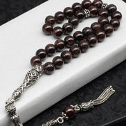Garnet (Lal) Doğal Taş Tesbih 925 Ayar Gümüş – 8 mm Küre Kesim | 33’lü