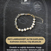 İnci-Labradorit Altın Kaplama Kapama Doğal Taş Bileklik