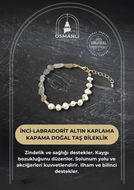 İnci-Labradorit Altın Kaplama Kapama Doğal Taş Bileklik