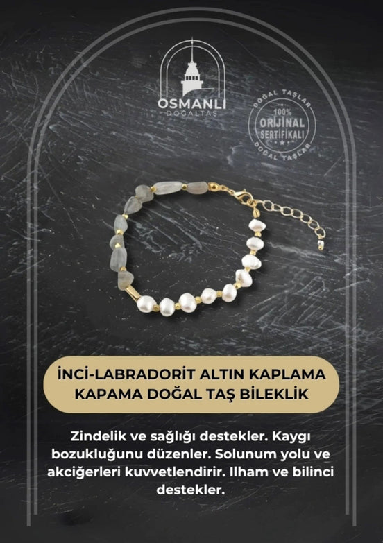 İnci-Labradorit Altın Kaplama Kapama Doğal Taş Bileklik