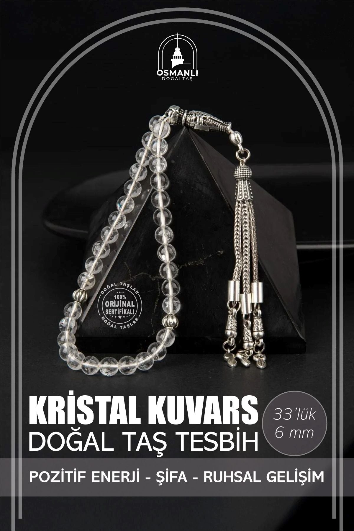 Kristal Kuvars Doğal Taş Tesbih 33lük - 6mm