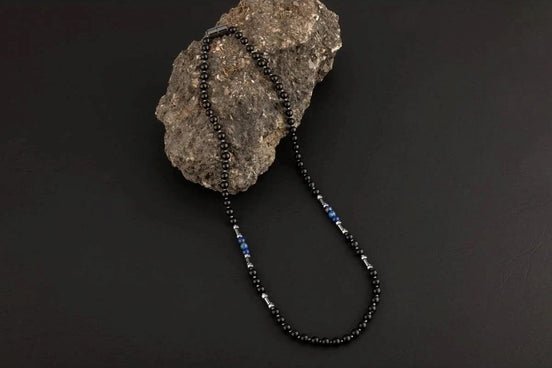Siyah Turmalin-Lapis Lazuli-Hematit Doğal Taş Erkek Kolye