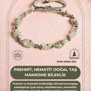 Sertifikalı Prehnit, Hematit Doğal Taş Makrome Bileklik (SK:240)