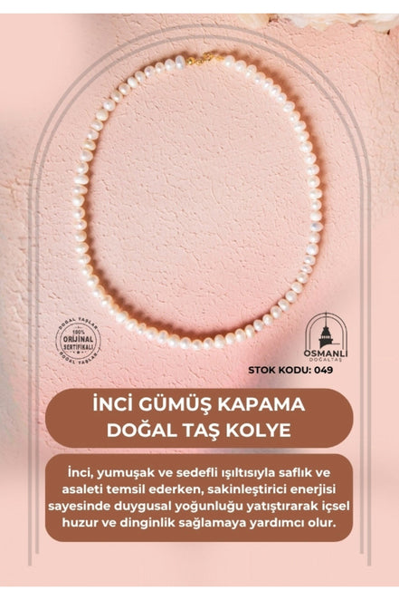 İnci Gümüş Kapama Doğal Taş Kolye (SK:049)