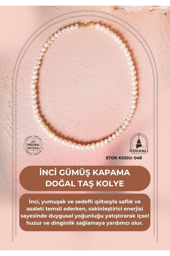 İnci Gümüş Kapama Doğal Taş Kolye (SK:049)