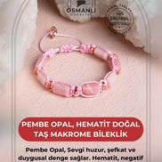 Pembe Opal, Hematit Doğal Taş Makrome Bileklik