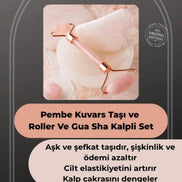 Pembe Kuvars Taşı Masaj Takımı - Roller ve Gua Sha Kalpli Set