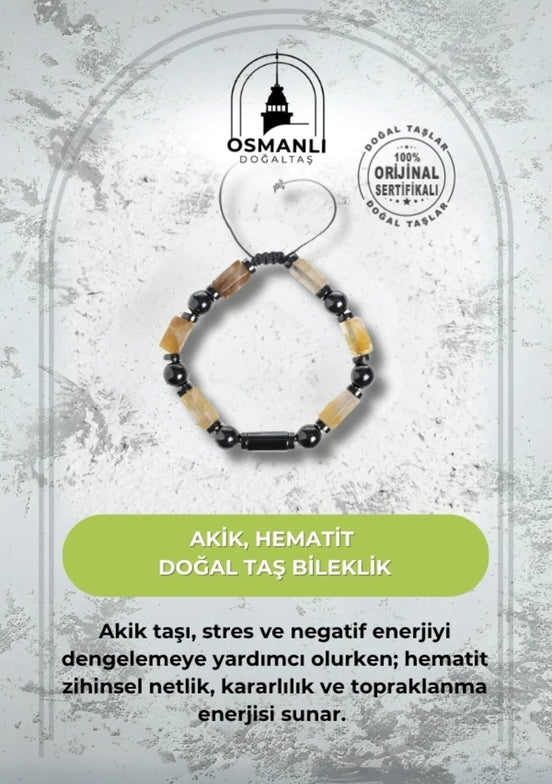 Akik ve Hematit Doğaltaş Bileklik