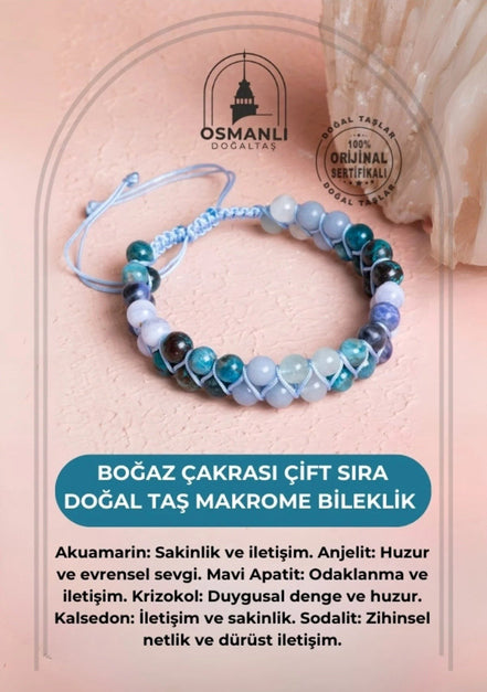 Boğaz Çakrası Çift Sıra Doğal Taş Makrome Bileklik