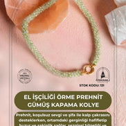 El İşçiliği Örme Prehnit Gümüş Kapama Kolye (SK:131)