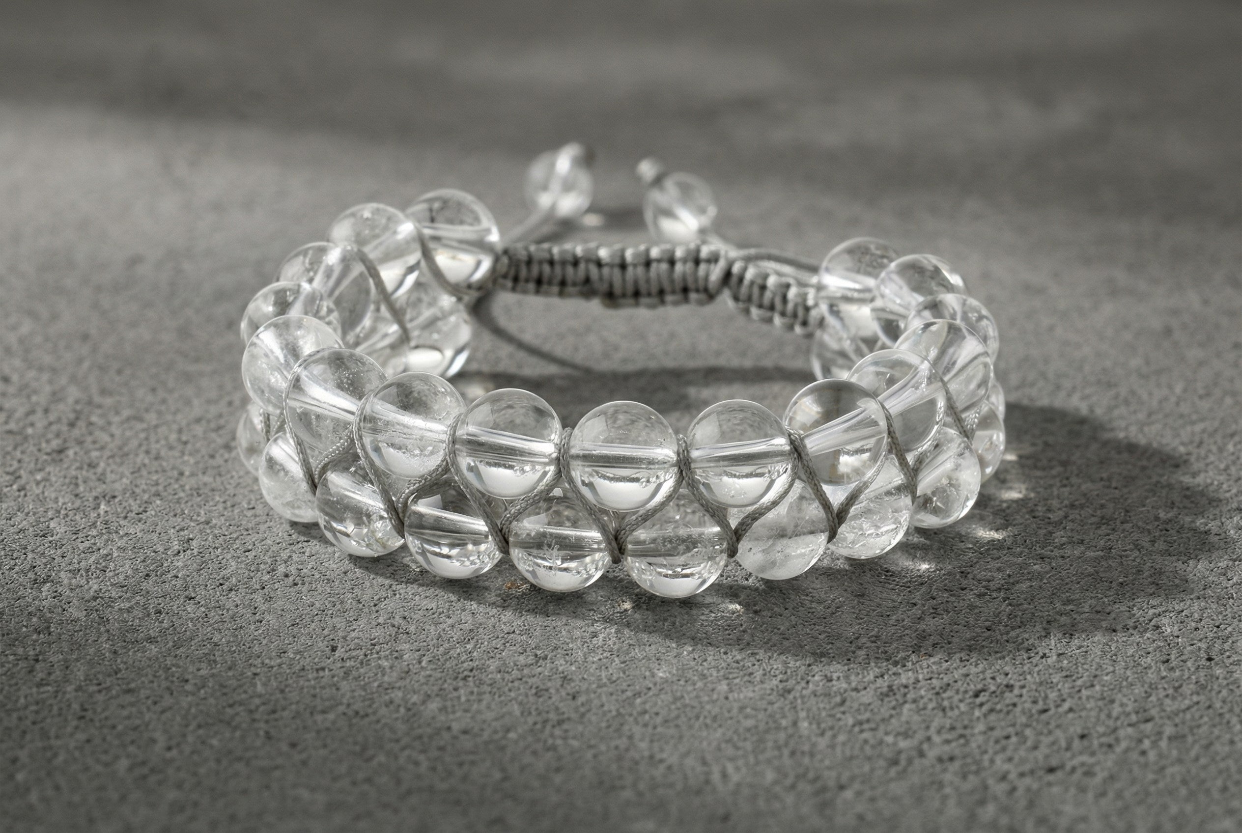 Kristal Kuvars 8mm Çift Sıra Makrome Doğal Taş Bileklik