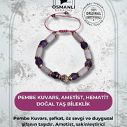 Pembe Kuvars Ametist ve Hematit Bileklik