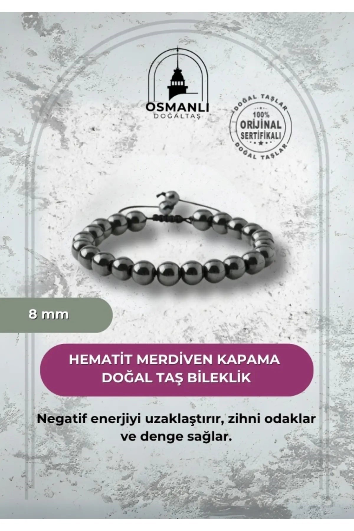 Hematit 8mm Merdiven Kapama Doğal Taş Bileklik