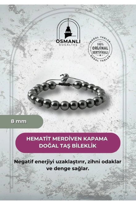 Hematit 8mm Merdiven Kapama Doğal Taş Bileklik