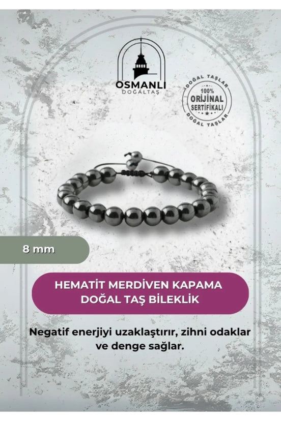 Hematit 8mm Merdiven Kapama Doğal Taş Bileklik