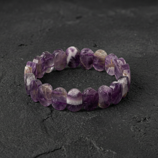 Ametist Doğal Taş Geniş Kesim Bileklik (Rolex Stil)